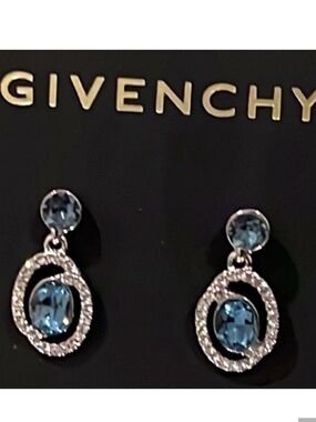 NIB Givenchy Sapphire and Silver Drop Earrings